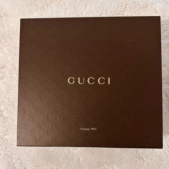 Authentic Gucci GG Logo Embossed Dark Brown Medium Gift Box, Tissue Paper & Bag